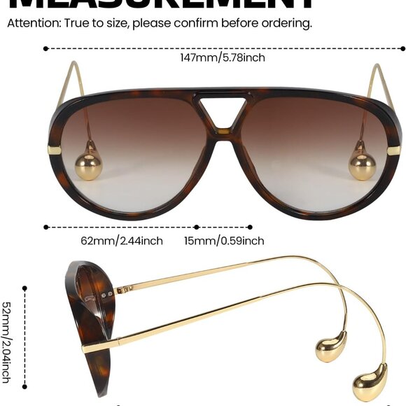 Oversized Aviator Sunglasses Tortoise Brown UV400 Unisex Big Eye Shade - Picture 5 of 5